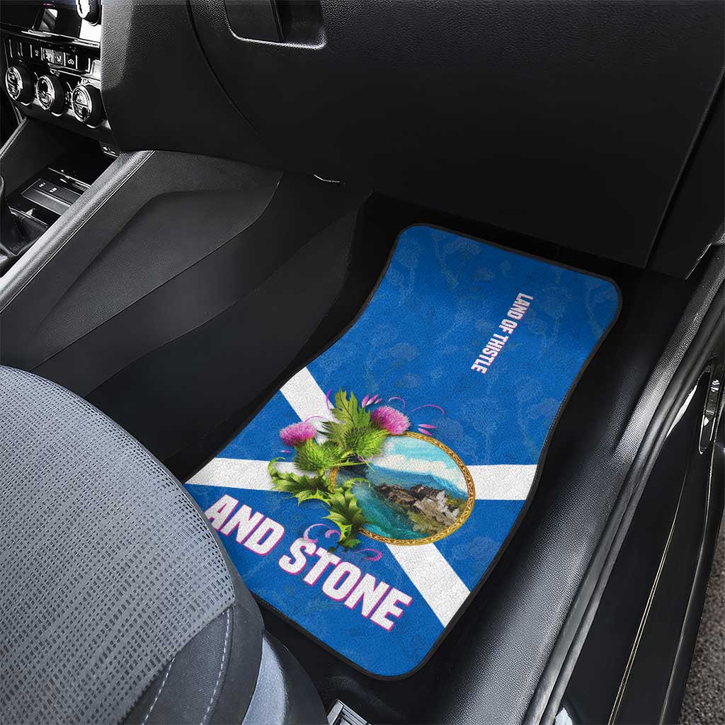 Scotland Car Mats with Blue Saltire Flag with Thistle Flowers Highland Landscape and Land of Thistle and Stone - Wonder Print Shop