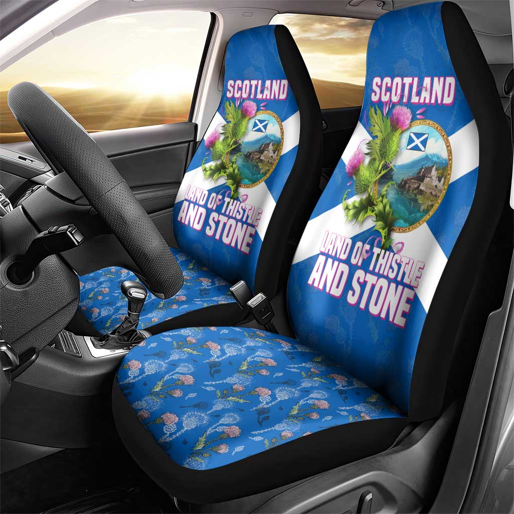 Scotland Car Seat Cover with Blue Saltire Flag with Thistle Flowers Highland Landscape and Land of Thistle and Stone - Wonder Print Shop