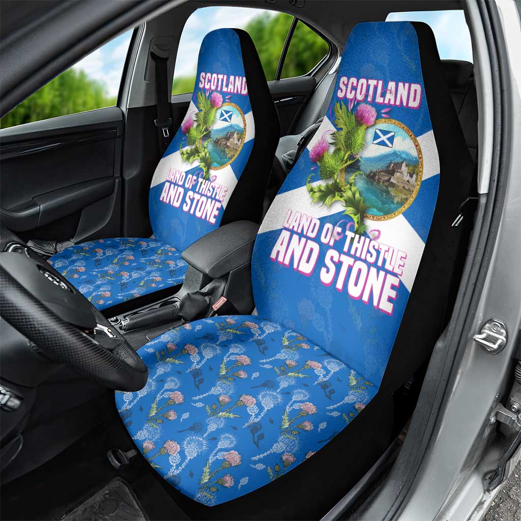 Scotland Car Seat Cover with Blue Saltire Flag with Thistle Flowers Highland Landscape and Land of Thistle and Stone - Wonder Print Shop
