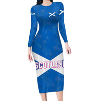 Scotland Family Matching Long Sleeve Bodycon Dress and Hawaiian Shirt with Blue Saltire Flag with Thistle Flowers Highland Landscape and Land of Thistle and Stone - Wonder Print Shop