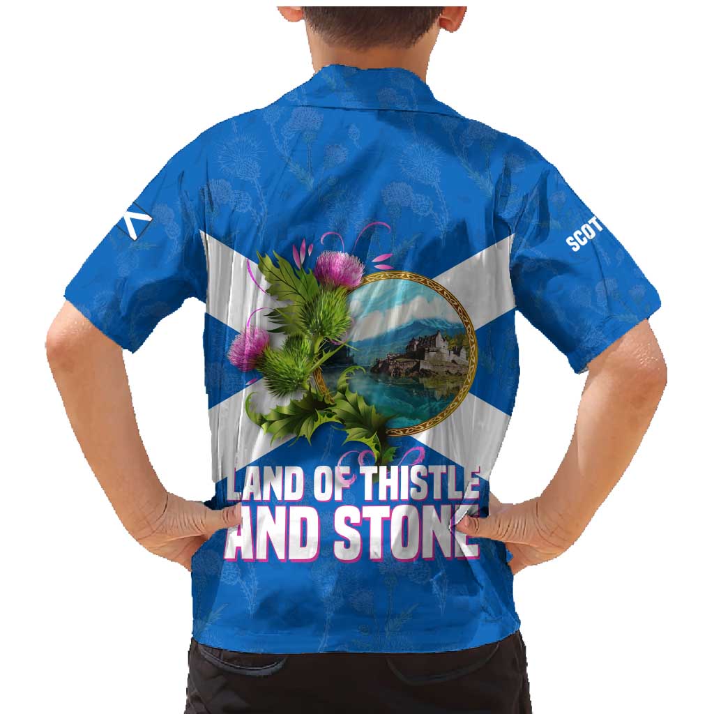 Scotland Family Matching Mermaid Dress and Hawaiian Shirt with Blue Saltire Flag with Thistle Flowers Highland Landscape and Land of Thistle and Stone - Wonder Print Shop