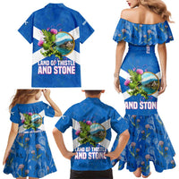 Scotland Family Matching Mermaid Dress and Hawaiian Shirt with Blue Saltire Flag with Thistle Flowers Highland Landscape and Land of Thistle and Stone - Wonder Print Shop
