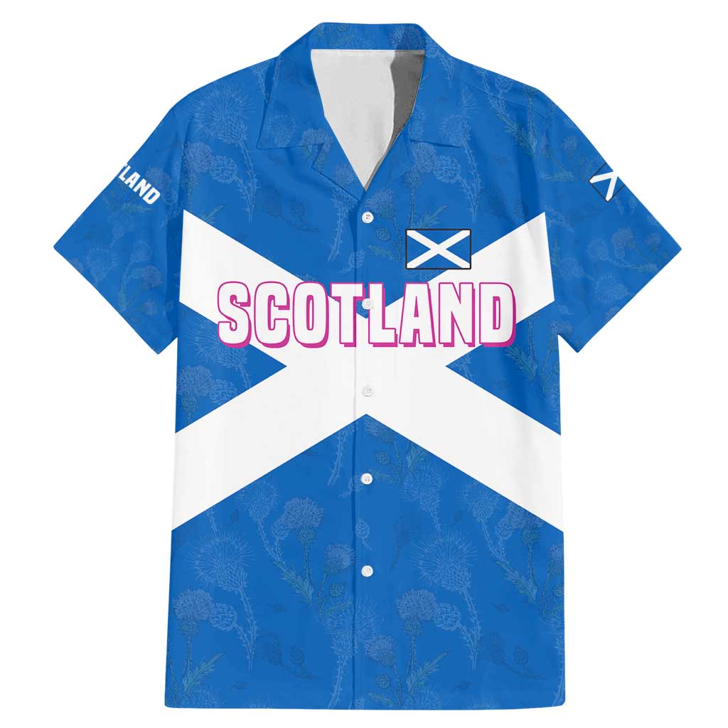 Scotland Family Matching Mermaid Dress and Hawaiian Shirt with Blue Saltire Flag with Thistle Flowers Highland Landscape and Land of Thistle and Stone - Wonder Print Shop