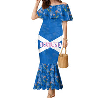 Scotland Family Matching Mermaid Dress and Hawaiian Shirt with Blue Saltire Flag with Thistle Flowers Highland Landscape and Land of Thistle and Stone - Wonder Print Shop