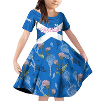 Scotland Family Matching Off Shoulder Short Dress and Hawaiian Shirt with Blue Saltire Flag with Thistle Flowers Highland Landscape and Land of Thistle and Stone - Wonder Print Shop