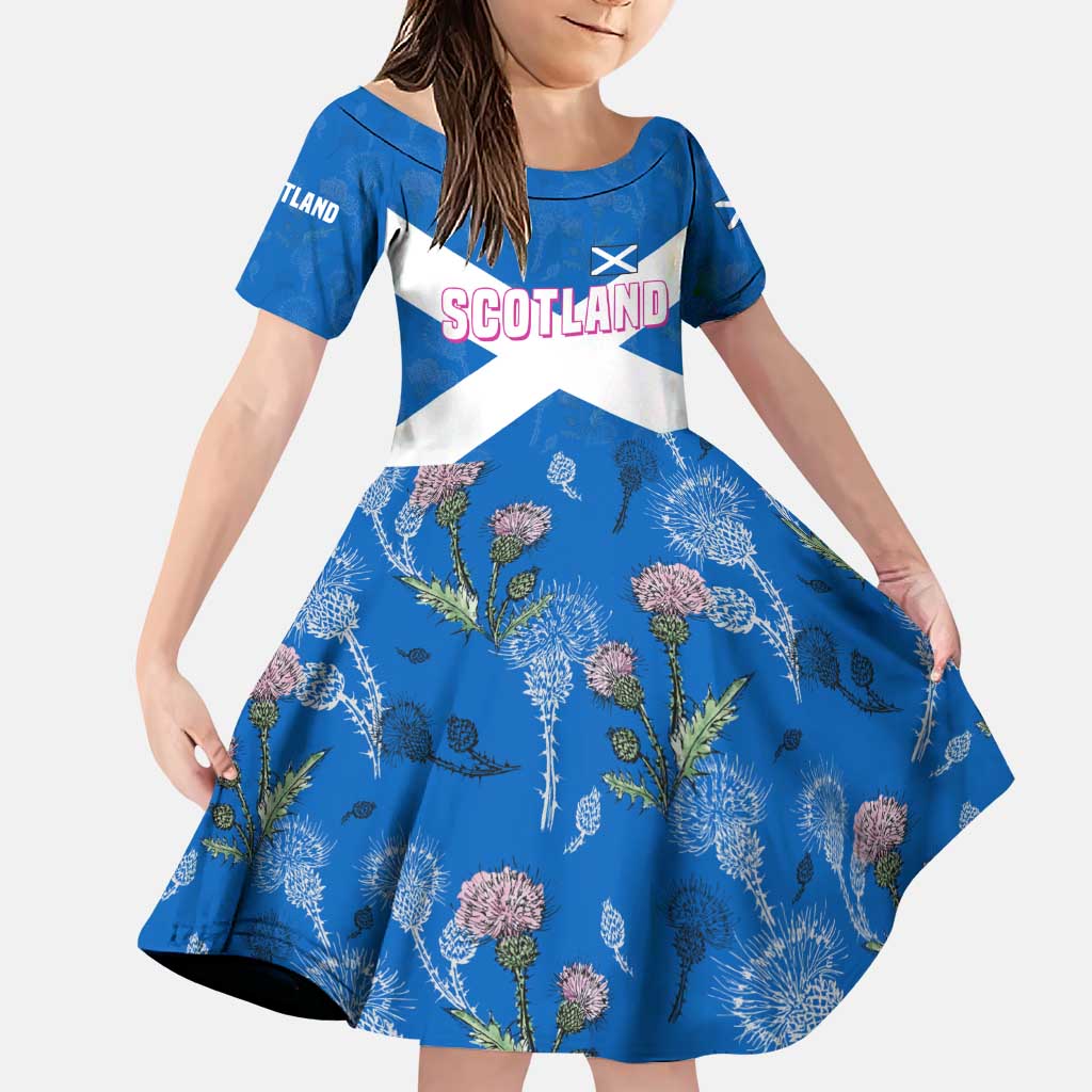 Scotland Family Matching Puletasi and Hawaiian Shirt with Blue Saltire Flag with Thistle Flowers Highland Landscape and Land of Thistle and Stone - Wonder Print Shop