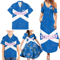 Scotland Family Matching Summer Maxi Dress and Hawaiian Shirt with Blue Saltire Flag with Thistle Flowers Highland Landscape and Land of Thistle and Stone - Wonder Print Shop