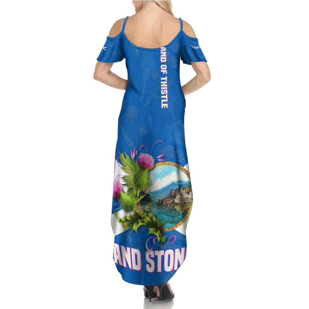 Scotland Family Matching Summer Maxi Dress and Hawaiian Shirt with Blue Saltire Flag with Thistle Flowers Highland Landscape and Land of Thistle and Stone - Wonder Print Shop