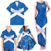 Scotland Family Matching Tank Maxi Dress and Hawaiian Shirt with Blue Saltire Flag with Thistle Flowers Highland Landscape and Land of Thistle and Stone - Wonder Print Shop