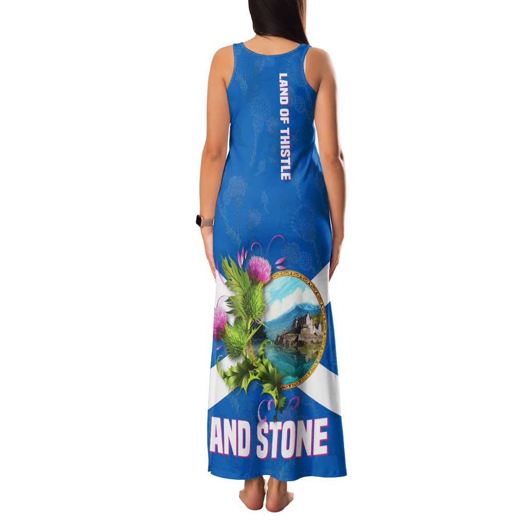 Scotland Family Matching Tank Maxi Dress and Hawaiian Shirt with Blue Saltire Flag with Thistle Flowers Highland Landscape and Land of Thistle and Stone - Wonder Print Shop