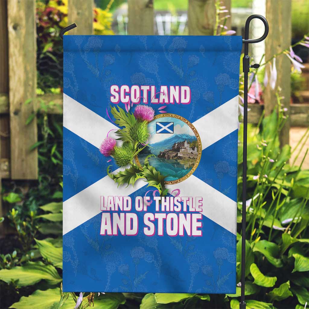 Scotland Garden Flag with Blue Saltire Flag with Thistle Flowers Highland Landscape and Land of Thistle and Stone - Wonder Print Shop