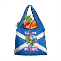 Scotland Grocery Bag with Blue Saltire Flag with Thistle Flowers Highland Landscape and Land of Thistle and Stone - Wonder Print Shop