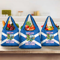 Scotland Grocery Bag with Blue Saltire Flag with Thistle Flowers Highland Landscape and Land of Thistle and Stone - Wonder Print Shop