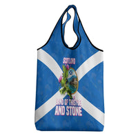 Scotland Grocery Bag with Blue Saltire Flag with Thistle Flowers Highland Landscape and Land of Thistle and Stone - Wonder Print Shop
