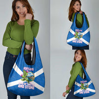 Scotland Grocery Bag with Blue Saltire Flag with Thistle Flowers Highland Landscape and Land of Thistle and Stone - Wonder Print Shop