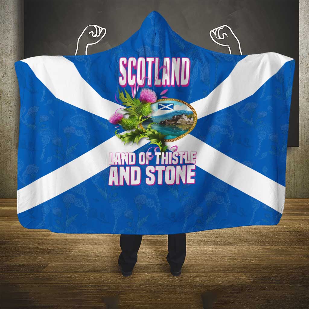 Scotland Hooded Blanket with Blue Saltire Flag with Thistle Flowers Highland Landscape and Land of Thistle and Stone - Wonder Print Shop