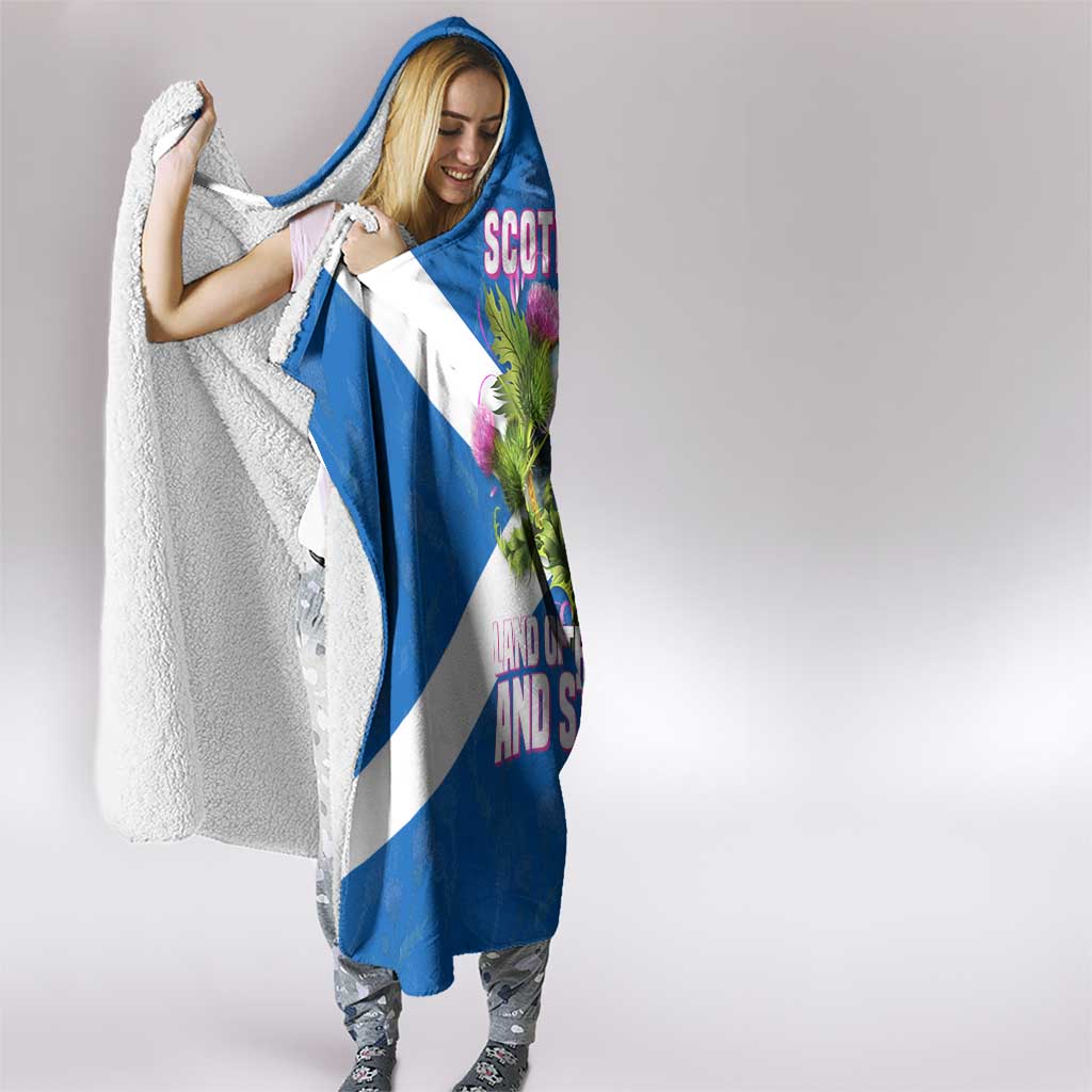 Scotland Hooded Blanket with Blue Saltire Flag with Thistle Flowers Highland Landscape and Land of Thistle and Stone - Wonder Print Shop