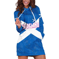 Scotland Hoodie Dress with Blue Saltire Flag with Thistle Flowers Highland Landscape and Land of Thistle and Stone - Wonder Print Shop