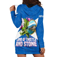 Scotland Hoodie Dress with Blue Saltire Flag with Thistle Flowers Highland Landscape and Land of Thistle and Stone - Wonder Print Shop