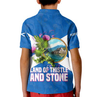 Scotland Kid Polo Shirt with Blue Saltire Flag with Thistle Flowers Highland Landscape and Land of Thistle and Stone - Wonder Print Shop