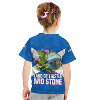 Scotland Kid T Shirt with Blue Saltire Flag with Thistle Flowers Highland Landscape and Land of Thistle and Stone - Wonder Print Shop