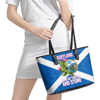Scotland Leather Tote Bag with Blue Saltire Flag with Thistle Flowers Highland Landscape and Land of Thistle and Stone - Wonder Print Shop