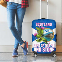 Scotland Luggage Cover with Blue Saltire Flag with Thistle Flowers Highland Landscape and Land of Thistle and Stone - Wonder Print Shop