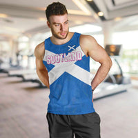 Scotland Men Tank Top with Blue Saltire Flag with Thistle Flowers Highland Landscape and Land of Thistle and Stone - Wonder Print Shop