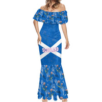 Scotland Mermaid Dress with Blue Saltire Flag with Thistle Flowers Highland Landscape and Land of Thistle and Stone - Wonder Print Shop