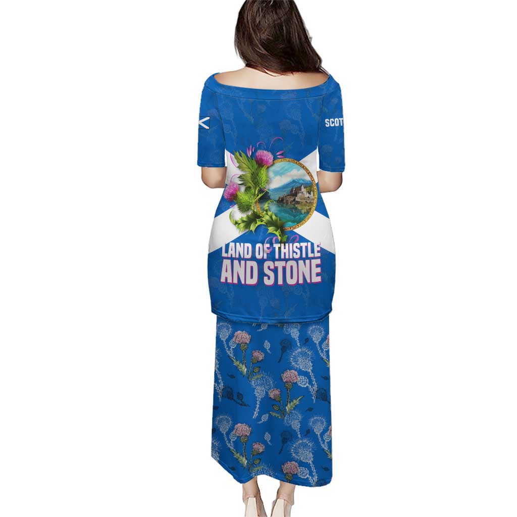 Scotland Puletasi with Blue Saltire Flag with Thistle Flowers Highland Landscape and Land of Thistle and Stone - Wonder Print Shop
