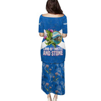 Scotland Puletasi with Blue Saltire Flag with Thistle Flowers Highland Landscape and Land of Thistle and Stone - Wonder Print Shop