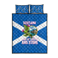 Scotland Quilt Bed Set with Blue Saltire Flag with Thistle Flowers Highland Landscape and Land of Thistle and Stone - Wonder Print Shop