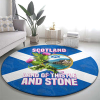Scotland Round Carpet with Blue Saltire Flag with Thistle Flowers Highland Landscape and Land of Thistle and Stone - Wonder Print Shop