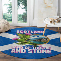 Scotland Round Carpet with Blue Saltire Flag with Thistle Flowers Highland Landscape and Land of Thistle and Stone - Wonder Print Shop
