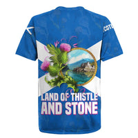 Scotland Rugby Jersey with Blue Saltire Flag with Thistle Flowers Highland Landscape and Land of Thistle and Stone - Wonder Print Shop