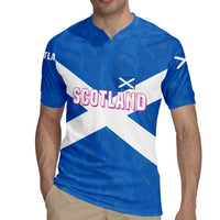 Scotland Rugby Jersey with Blue Saltire Flag with Thistle Flowers Highland Landscape and Land of Thistle and Stone - Wonder Print Shop