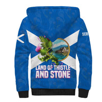 Scotland Sherpa Hoodie with Blue Saltire Flag with Thistle Flowers Highland Landscape and Land of Thistle and Stone - Wonder Print Shop