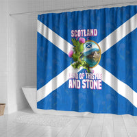 Scotland Shower Curtain with Blue Saltire Flag with Thistle Flowers Highland Landscape and Land of Thistle and Stone - Wonder Print Shop