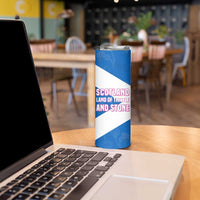 Scotland Skinny Tumbler with Blue Saltire Flag with Thistle Flowers Highland Landscape and Land of Thistle and Stone - Wonder Print Shop