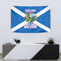 Scotland Tapestry with Blue Saltire Flag with Thistle Flowers Highland Landscape and Land of Thistle and Stone - Wonder Print Shop