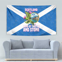 Scotland Tapestry with Blue Saltire Flag with Thistle Flowers Highland Landscape and Land of Thistle and Stone - Wonder Print Shop
