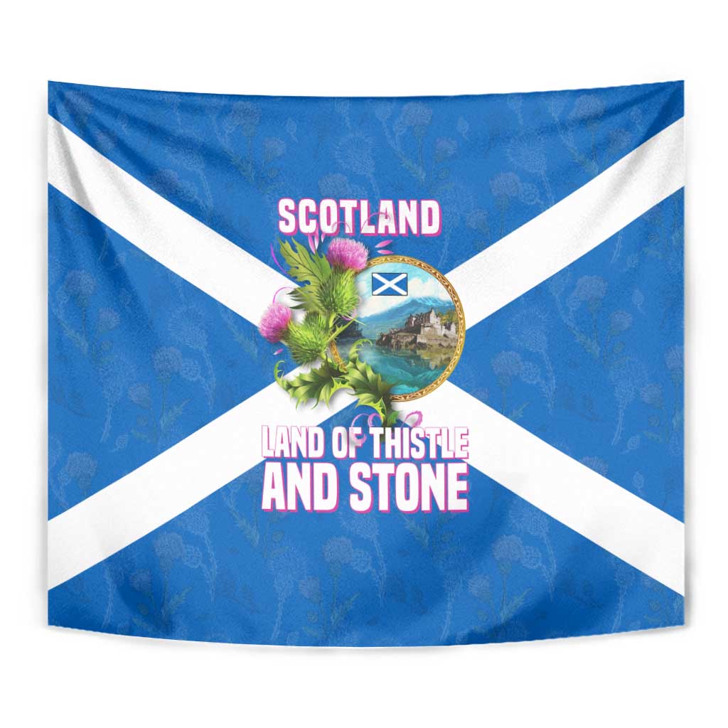 Scotland Tapestry with Blue Saltire Flag with Thistle Flowers Highland Landscape and Land of Thistle and Stone - Wonder Print Shop