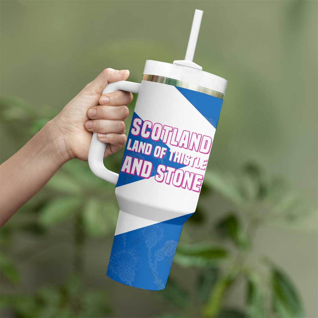 Scotland Tumbler With Handle with Blue Saltire Flag with Thistle Flowers Highland Landscape and Land of Thistle and Stone - Wonder Print Shop