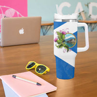 Scotland Tumbler With Handle with Blue Saltire Flag with Thistle Flowers Highland Landscape and Land of Thistle and Stone - Wonder Print Shop