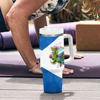 Scotland Tumbler With Handle with Blue Saltire Flag with Thistle Flowers Highland Landscape and Land of Thistle and Stone - Wonder Print Shop