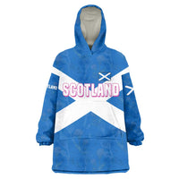 Scotland Wearable Blanket Hoodie with Blue Saltire Flag with Thistle Flowers Highland Landscape and Land of Thistle and Stone - Wonder Print Shop