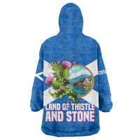 Scotland Wearable Blanket Hoodie with Blue Saltire Flag with Thistle Flowers Highland Landscape and Land of Thistle and Stone - Wonder Print Shop