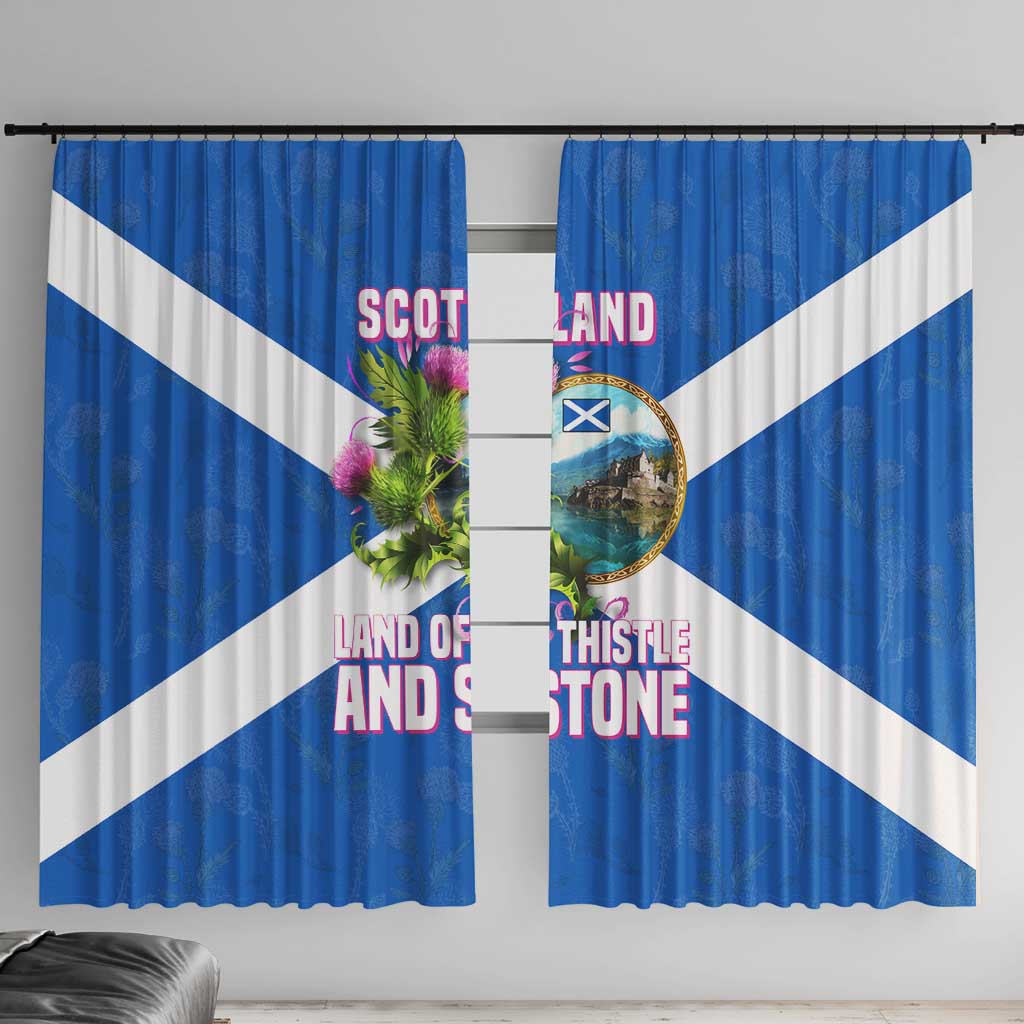 Scotland Window Curtain with Blue Saltire Flag with Thistle Flowers Highland Landscape and Land of Thistle and Stone - Wonder Print Shop