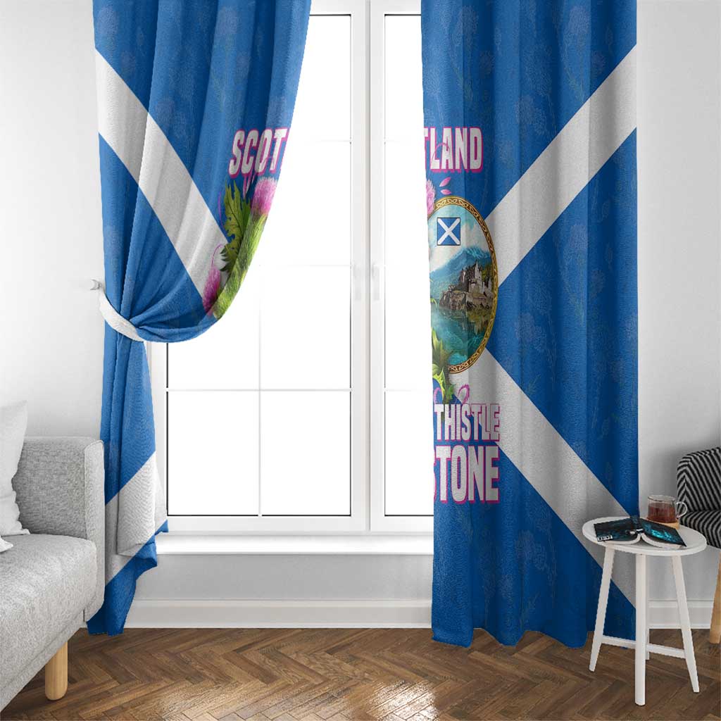 Scotland Window Curtain with Blue Saltire Flag with Thistle Flowers Highland Landscape and Land of Thistle and Stone - Wonder Print Shop