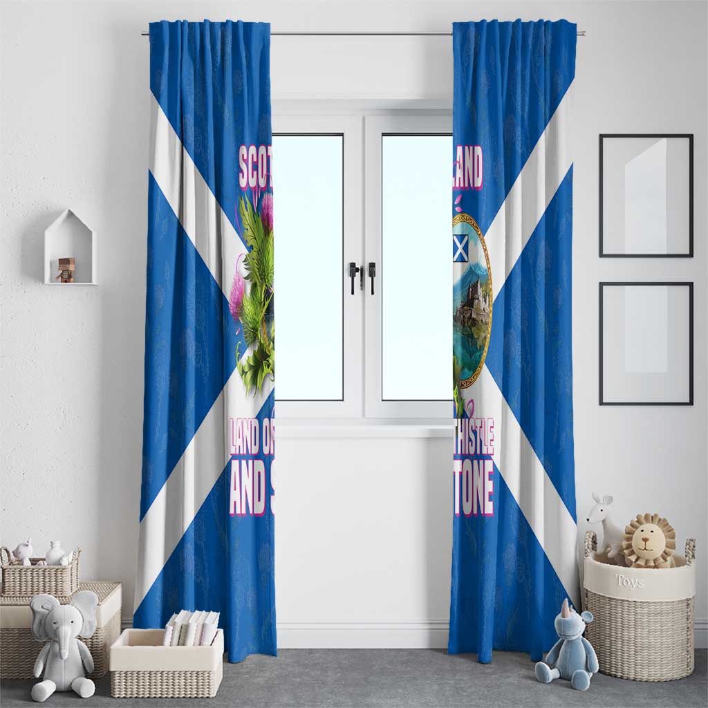 Scotland Window Curtain with Blue Saltire Flag with Thistle Flowers Highland Landscape and Land of Thistle and Stone - Wonder Print Shop